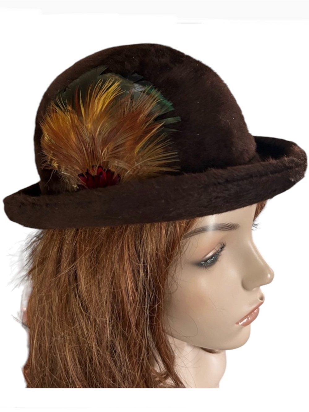 Vintage Brown Hat with Feather